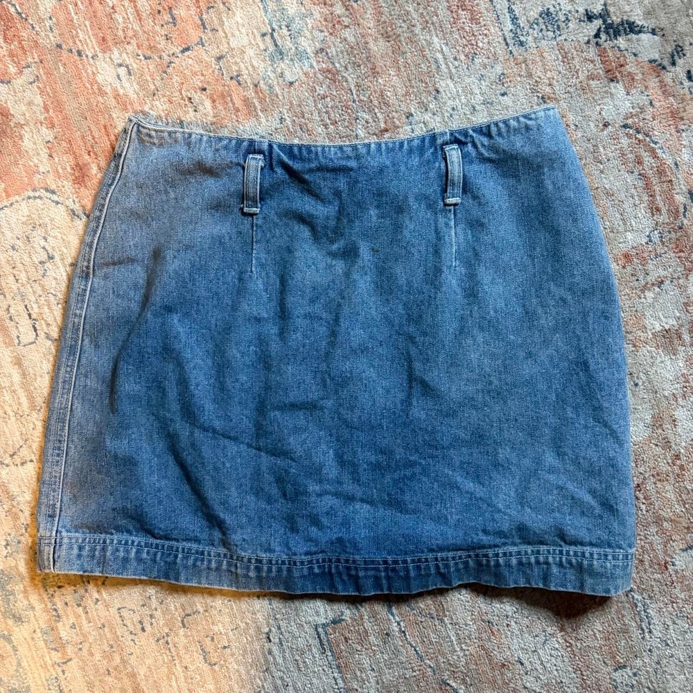 Express Vintage Y2K Blue Denim Mini Skirt Low Rise Cotton Size 7/8 27 Waist